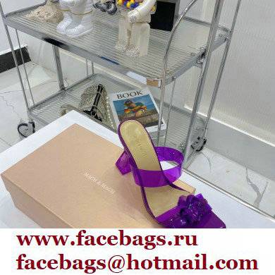 Mach  &  Mach Heel 9.5cm Rose Flower Mules PVC Purple 2022